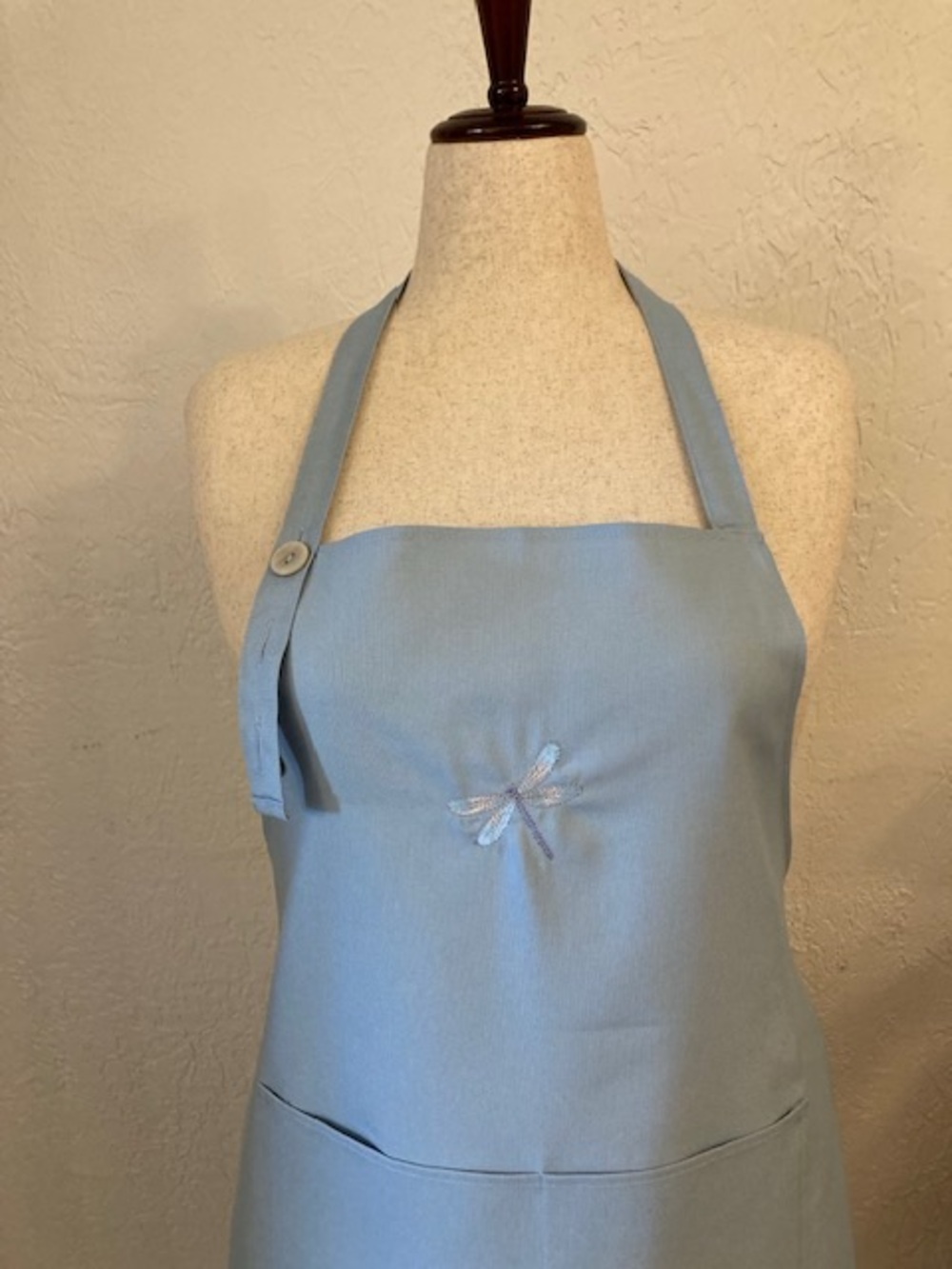 Light Blue Halter Apron with Dragonfly Embroidery